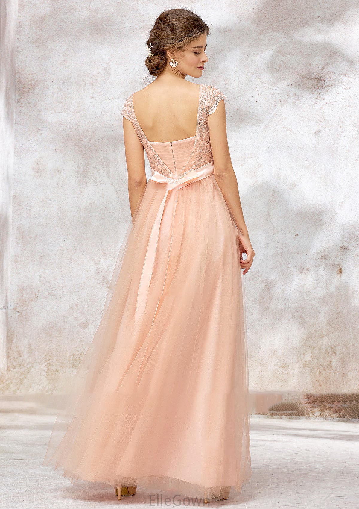 Sleeveless Bateau Long/Floor-Length Tulle A-line/Princess Bridesmaid Dresses With Sashes Lace Norma DEP0025405