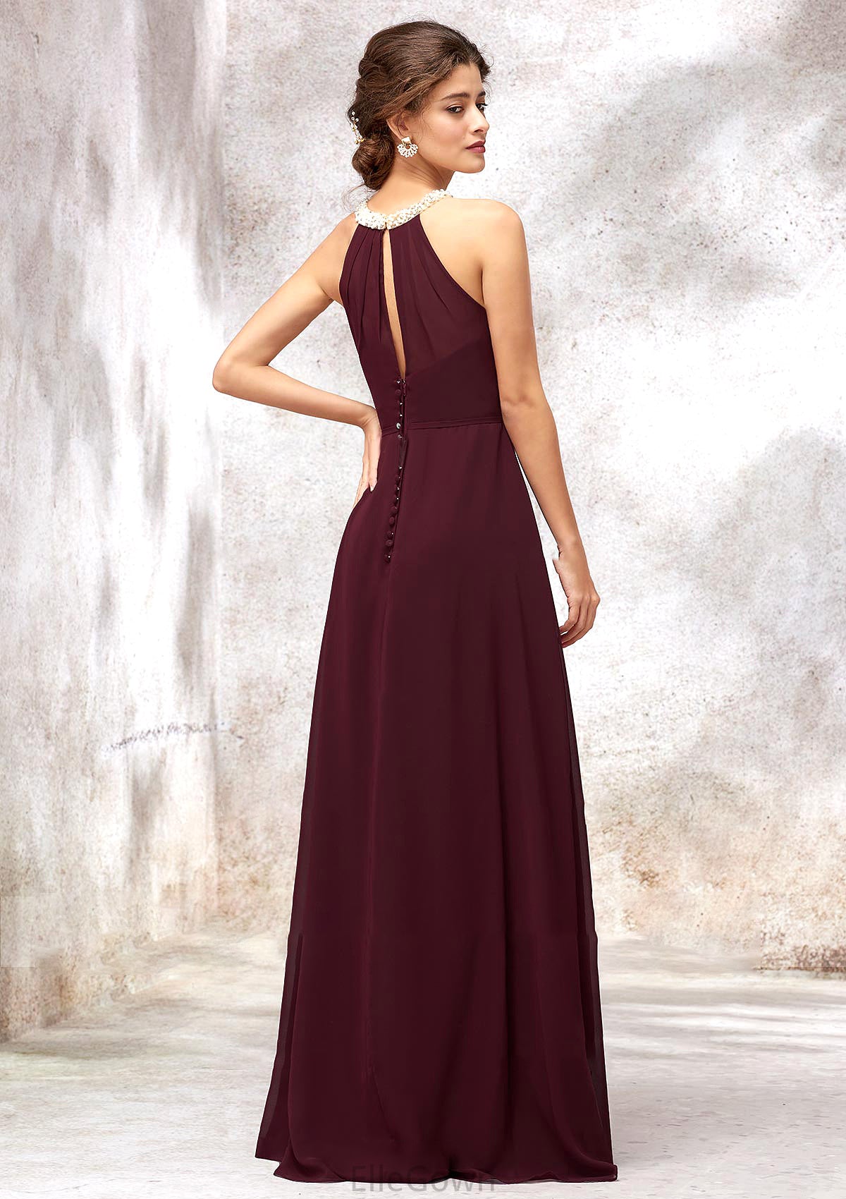 Sleeveless Scoop Neck Long/Floor-Length Chiffon A-line/Princess Bridesmaid Dresses With Pleated Beading Kaylie DEP0025406