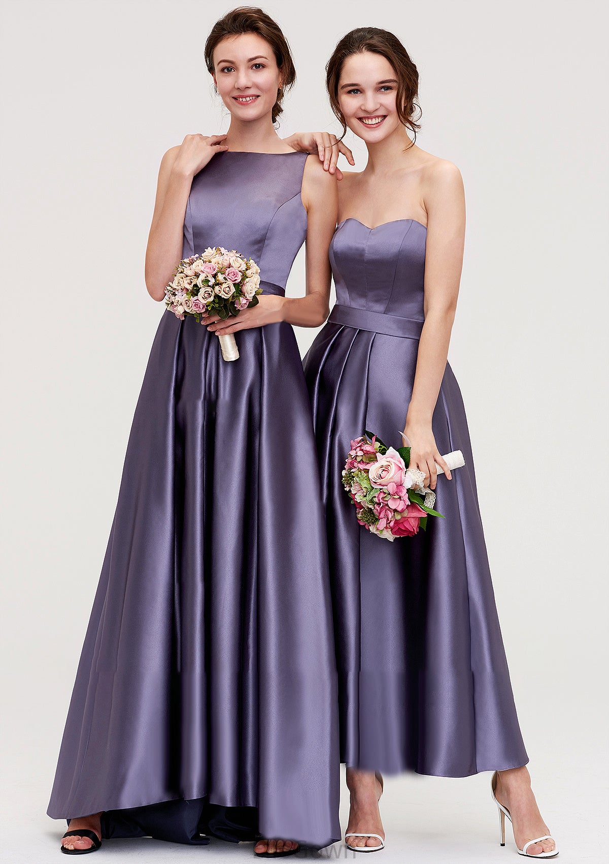 Sweetheart Sleeveless A-line/Princess Satin Ankle-Length Bridesmaid Dresses With Pleated Kierra DEP0025408