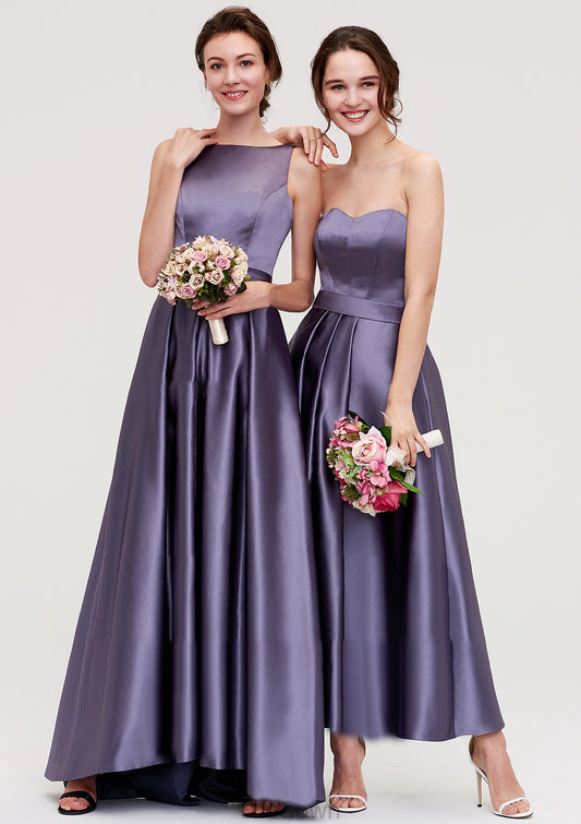 Sweetheart Sleeveless A-line/Princess Satin Ankle-Length Bridesmaid Dresses With Pleated Kierra DEP0025408