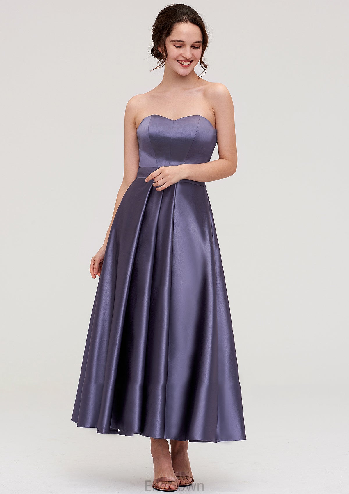 Sweetheart Sleeveless A-line/Princess Satin Ankle-Length Bridesmaid Dresses With Pleated Kierra DEP0025408