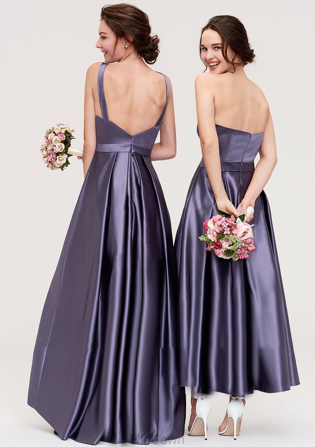 Sweetheart Sleeveless A-line/Princess Satin Ankle-Length Bridesmaid Dresses With Pleated Kierra DEP0025408