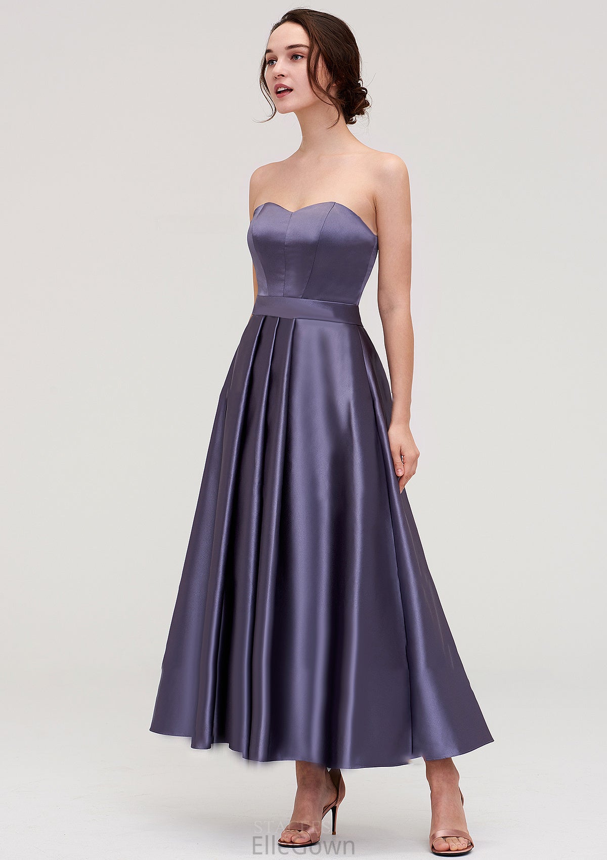 Sweetheart Sleeveless A-line/Princess Satin Ankle-Length Bridesmaid Dresses With Pleated Kierra DEP0025408