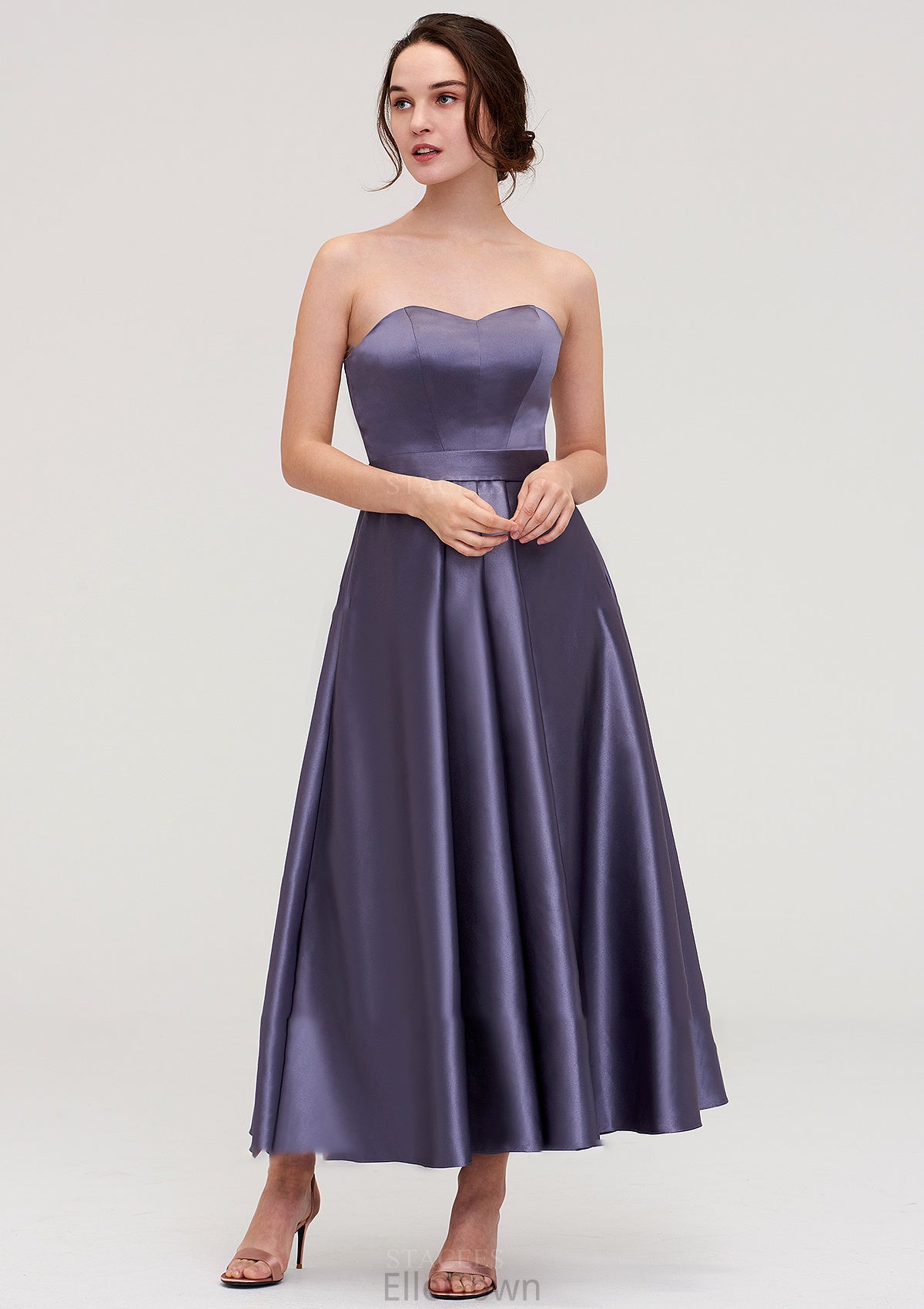 Sweetheart Sleeveless A-line/Princess Satin Ankle-Length Bridesmaid Dresses With Pleated Kierra DEP0025408