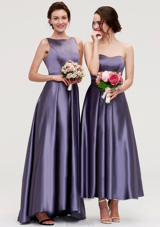 Sleeveless Bateau Ankle-Length Satin A-line/Princess Bridesmaid Dresses With Pleated Vivien DEP0025409