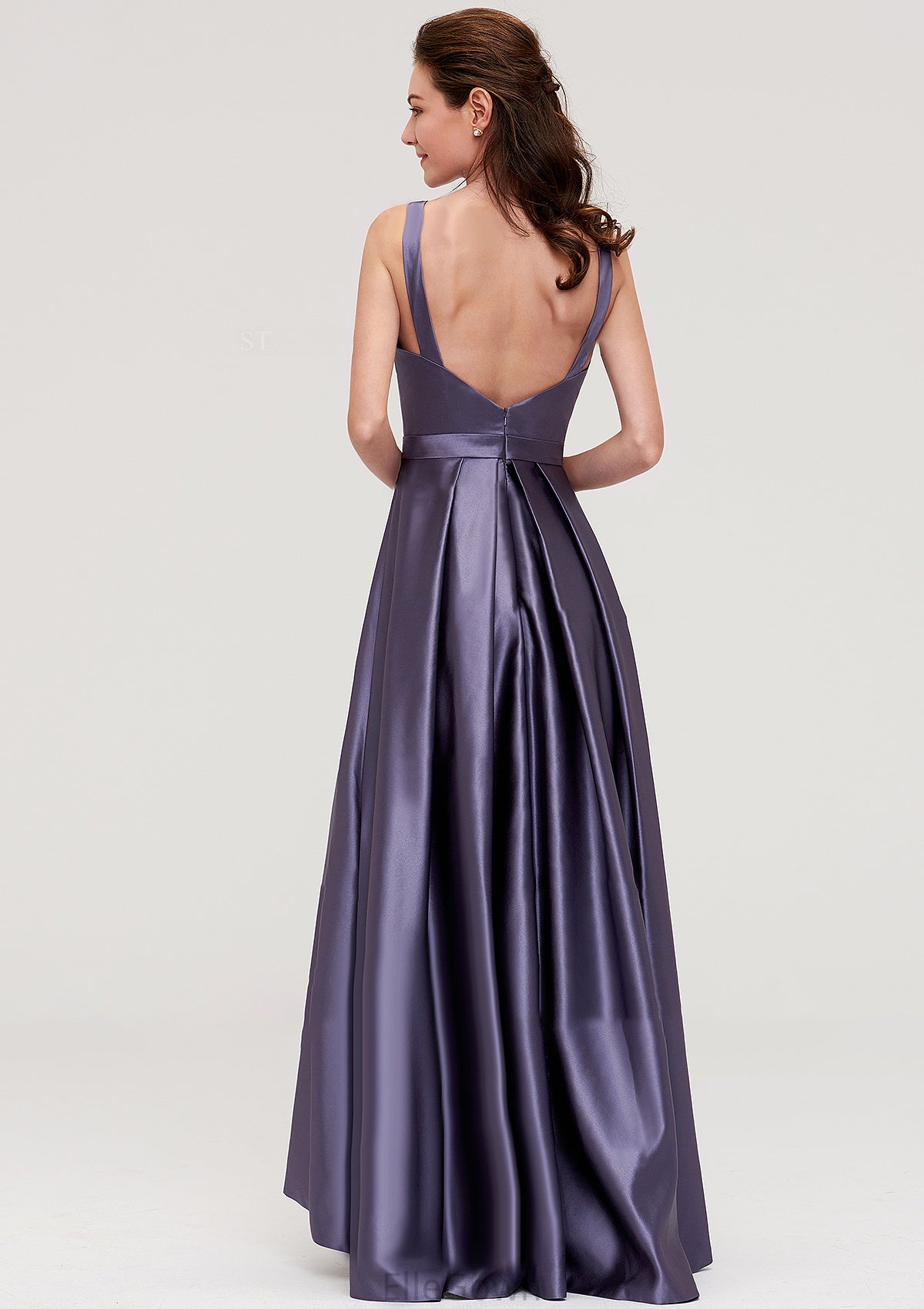 Sleeveless Bateau Ankle-Length Satin A-line/Princess Bridesmaid Dresses With Pleated Vivien DEP0025409