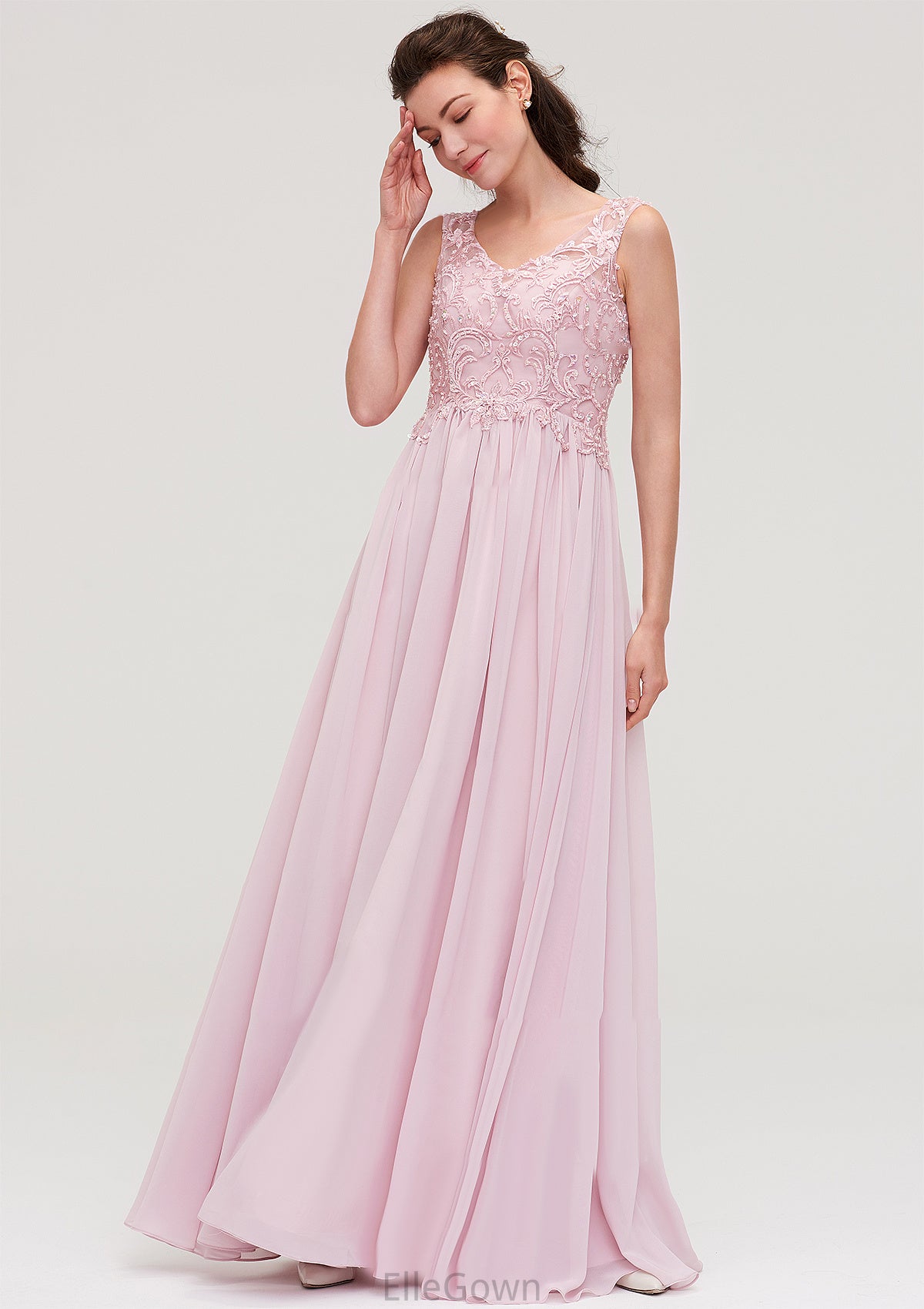 Sleeveless V Neck A-line/Princess Chiffon Long/Floor-Length Bridesmaid Dresseses With Beading Appliqued Ashanti DEP0025410