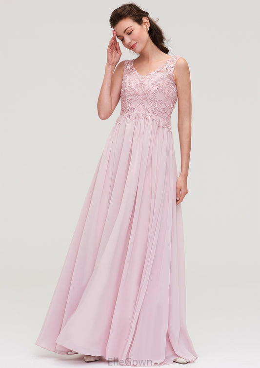 Sleeveless V Neck A-line/Princess Chiffon Long/Floor-Length Bridesmaid Dresseses With Beading Appliqued Ashanti DEP0025410