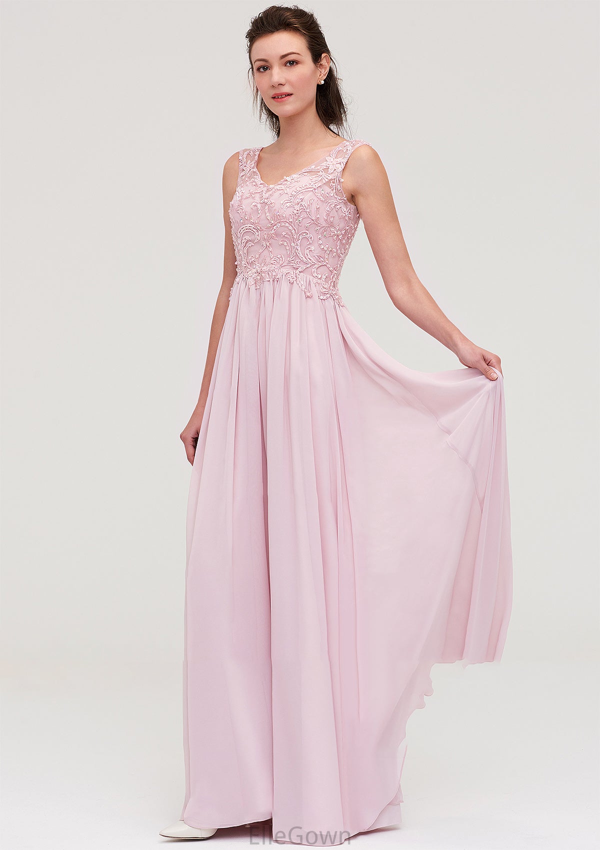 Sleeveless V Neck A-line/Princess Chiffon Long/Floor-Length Bridesmaid Dresseses With Beading Appliqued Ashanti DEP0025410