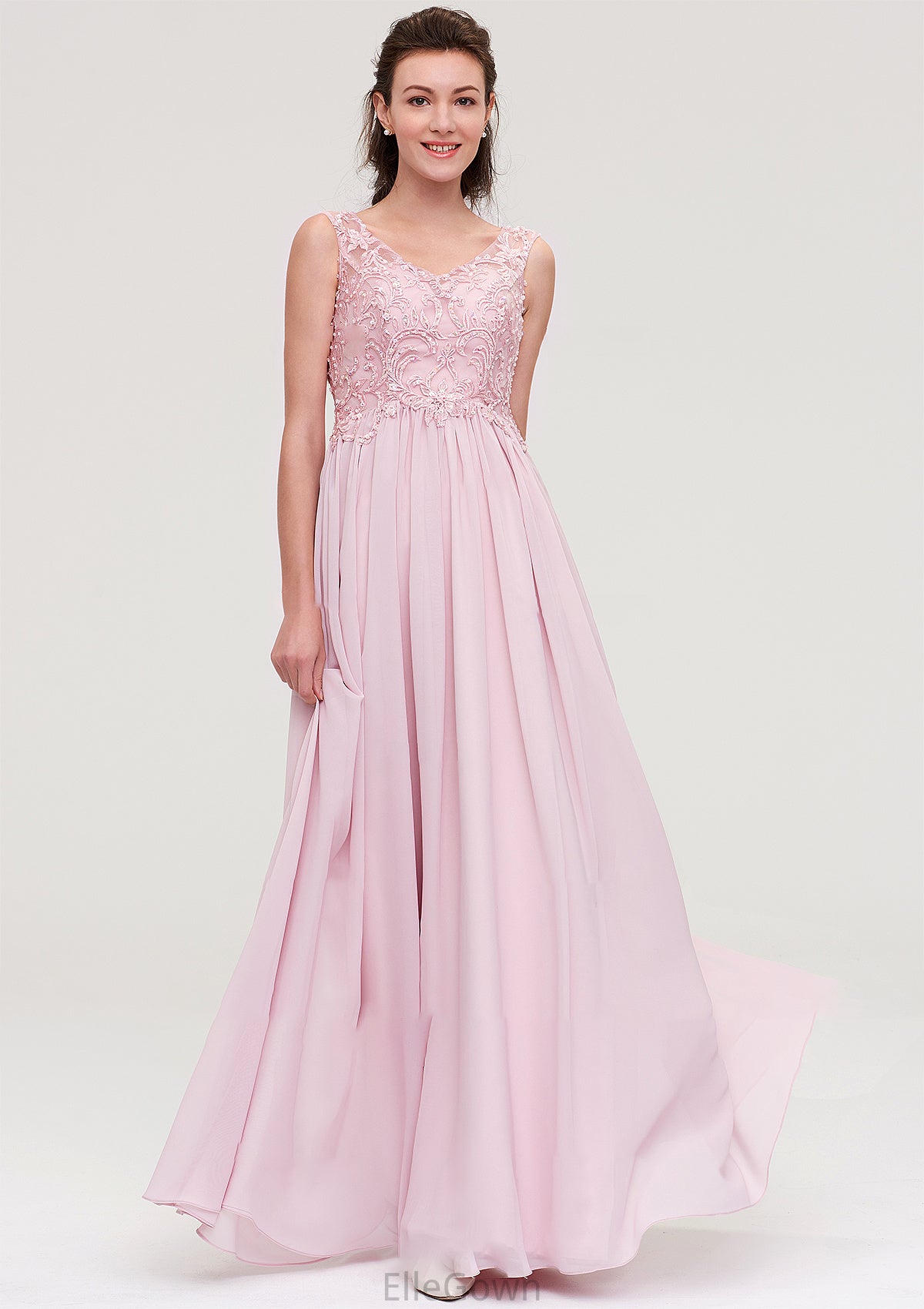 Sleeveless V Neck A-line/Princess Chiffon Long/Floor-Length Bridesmaid Dresseses With Beading Appliqued Ashanti DEP0025410