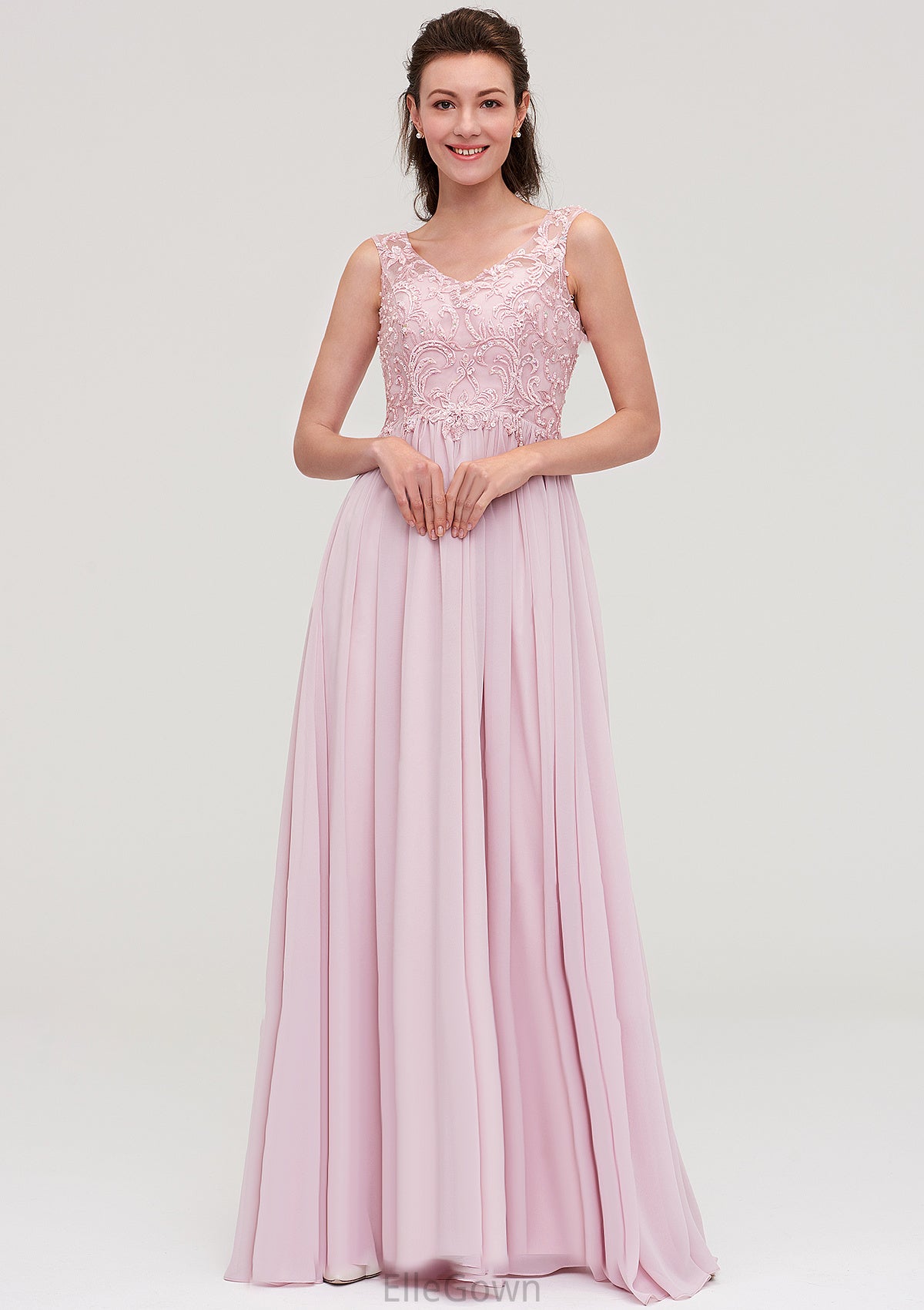 Sleeveless V Neck A-line/Princess Chiffon Long/Floor-Length Bridesmaid Dresseses With Beading Appliqued Ashanti DEP0025410