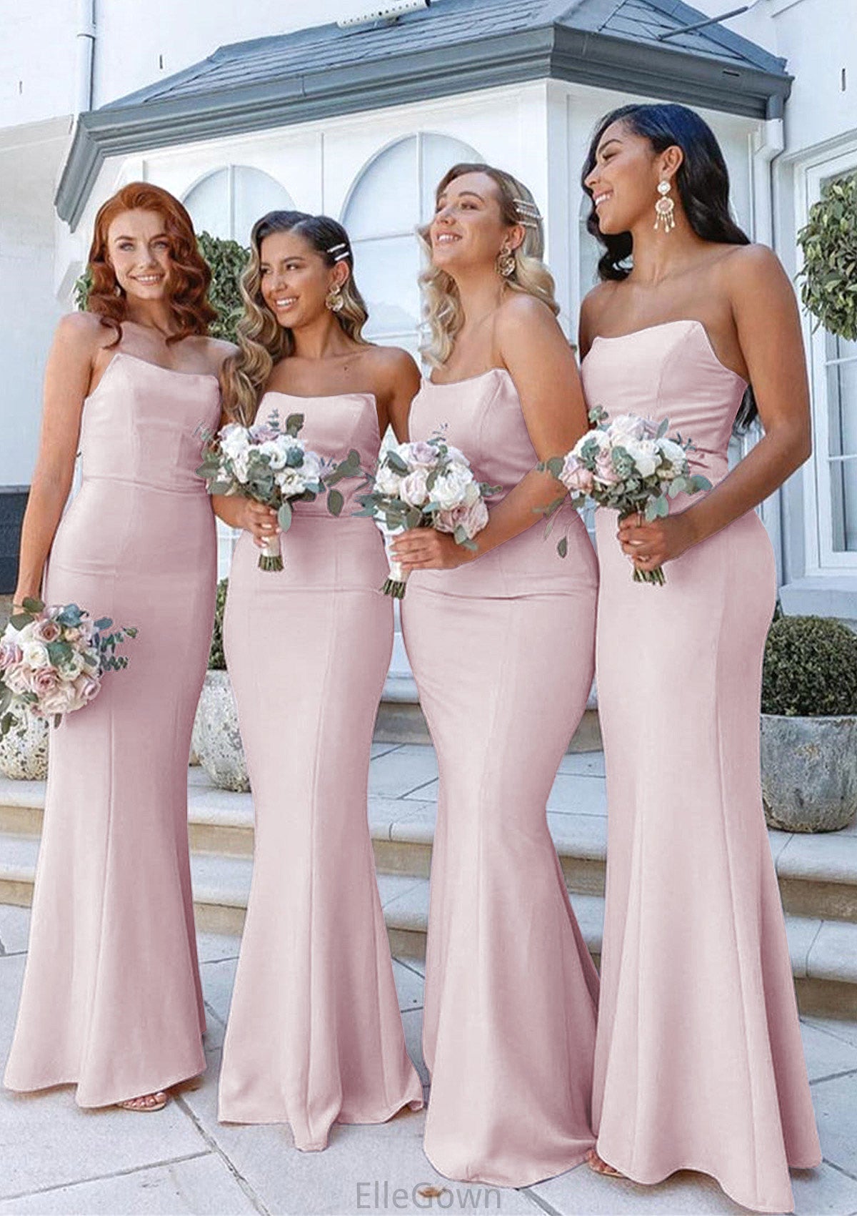 Sheath/Column Square Neckline Sleeveless Long/Floor-Length Elastic Satin Bridesmaid Dresses Catherine DEP0025411