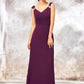 V Neck Sleeveless Long/Floor-Length Sheath/Column Chiffon Bridesmaid Dresses With Sashes Pleated Beading Kaydence DEP0025412