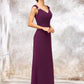 V Neck Sleeveless Long/Floor-Length Sheath/Column Chiffon Bridesmaid Dresses With Sashes Pleated Beading Kaydence DEP0025412