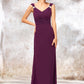 V Neck Sleeveless Long/Floor-Length Sheath/Column Chiffon Bridesmaid Dresses With Sashes Pleated Beading Kaydence DEP0025412