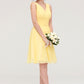 V Neck Sleeveless A-line/Princess Chiffon Knee-Length Bridesmaid Dresses With Pleated Jasmine DEP0025414