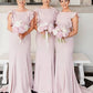 Sheath/Column Scoop Neck Sleeveless Sweep Train Elastic Satin Bridesmaid Dresses With Ruffles Alissa DEP0025415