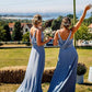 A-line V Neck Sleeveless Court Train Chiffon Bridesmaid Dresses With Pleated Allie DEP0025419