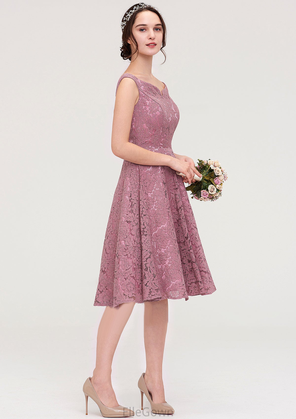 Sweetheart Sleeveless A-line/Princess Lace Knee-Length Bridesmaid Dresses Rylee DEP0025421