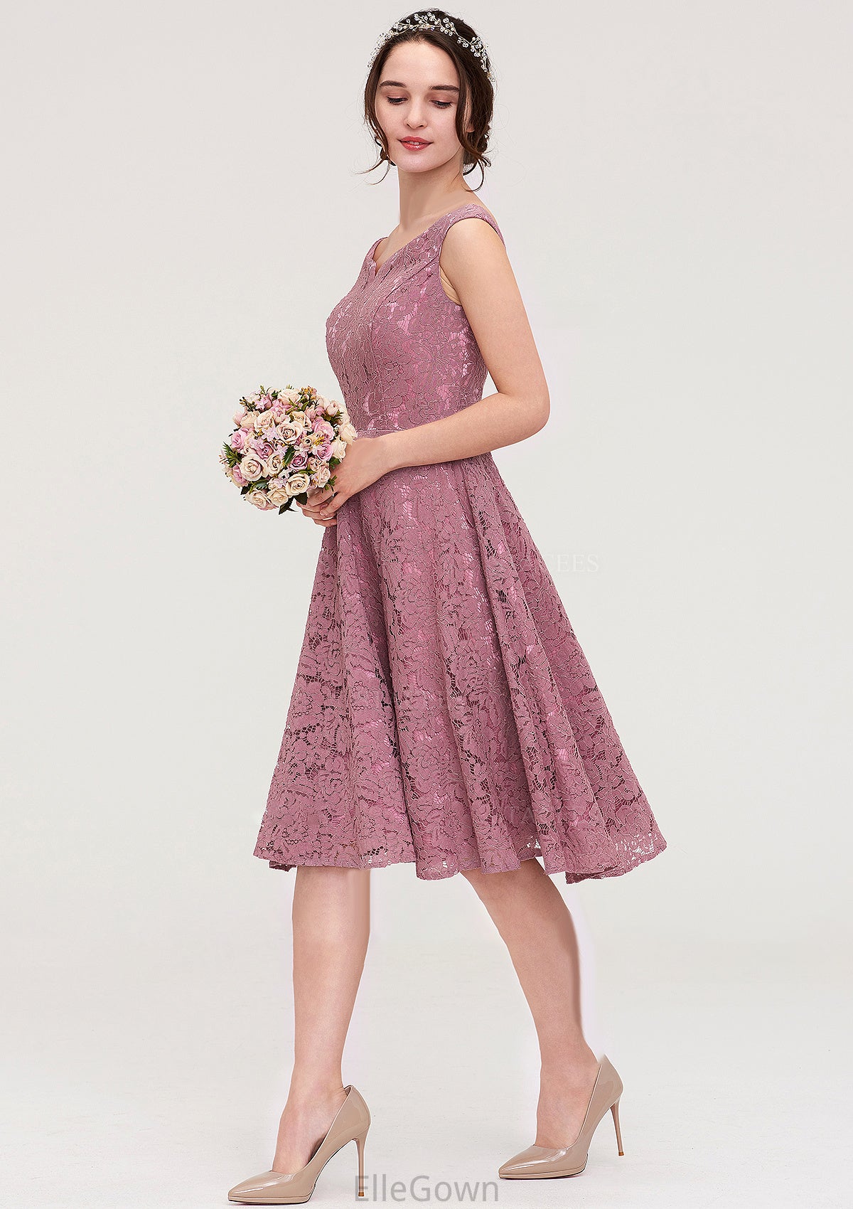 Sweetheart Sleeveless A-line/Princess Lace Knee-Length Bridesmaid Dresses Rylee DEP0025421