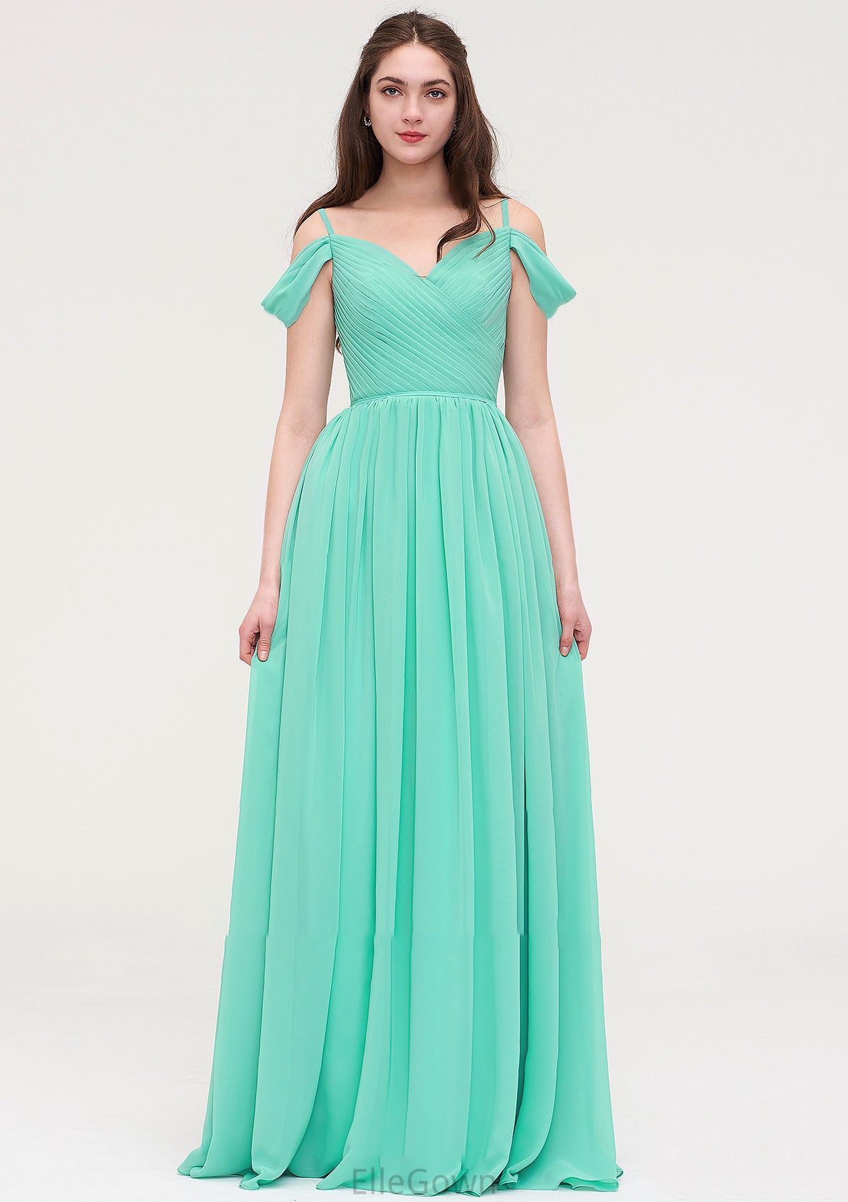 Sweetheart Sleeveless Long/Floor-Length Chiffon A-line/Princess Bridesmaid Dresses With Pleated Henrietta DEP0025422