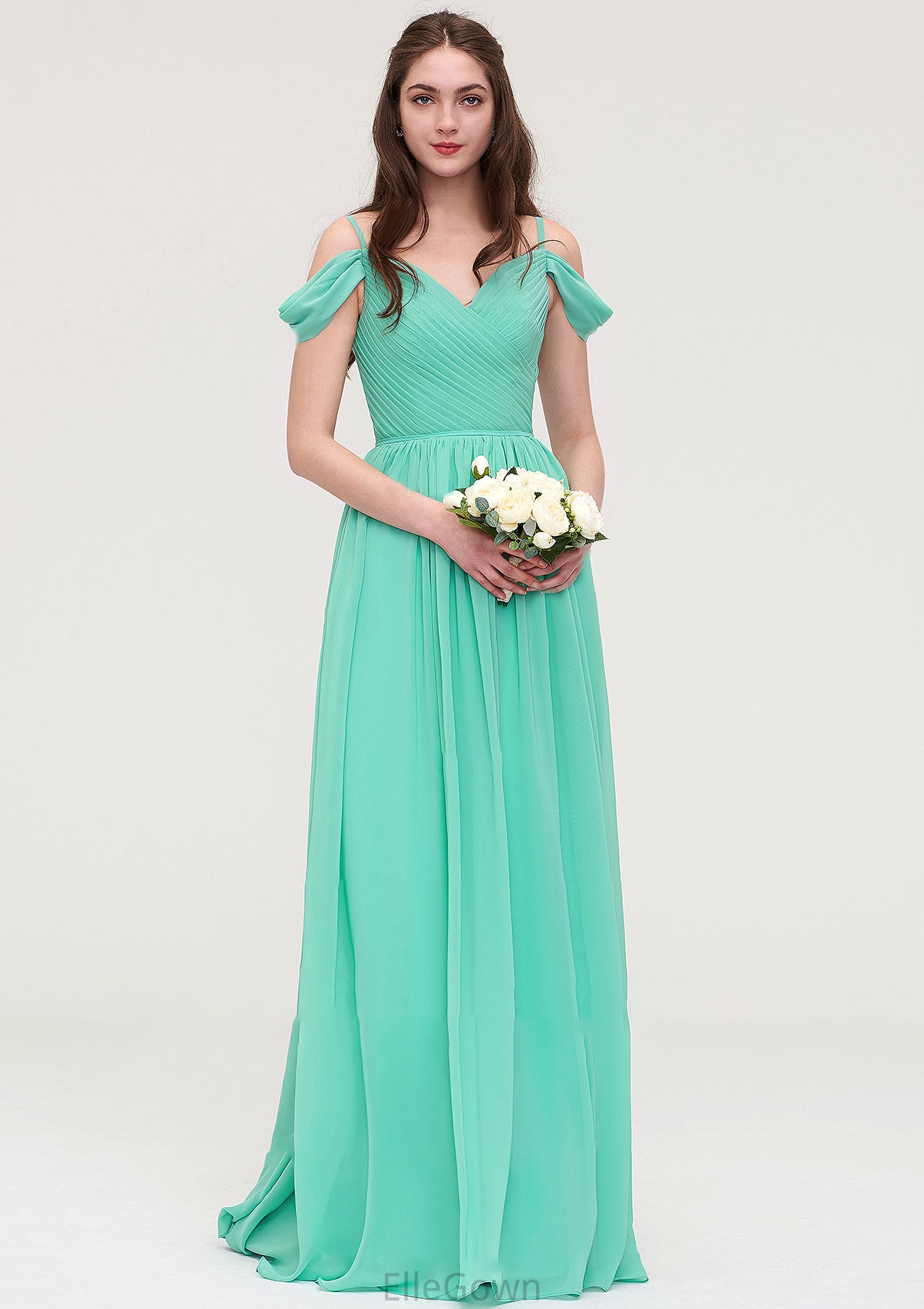 Sweetheart Sleeveless Long/Floor-Length Chiffon A-line/Princess Bridesmaid Dresses With Pleated Henrietta DEP0025422