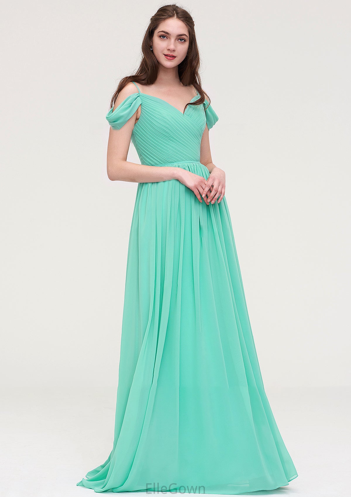 Sweetheart Sleeveless Long/Floor-Length Chiffon A-line/Princess Bridesmaid Dresses With Pleated Henrietta DEP0025422