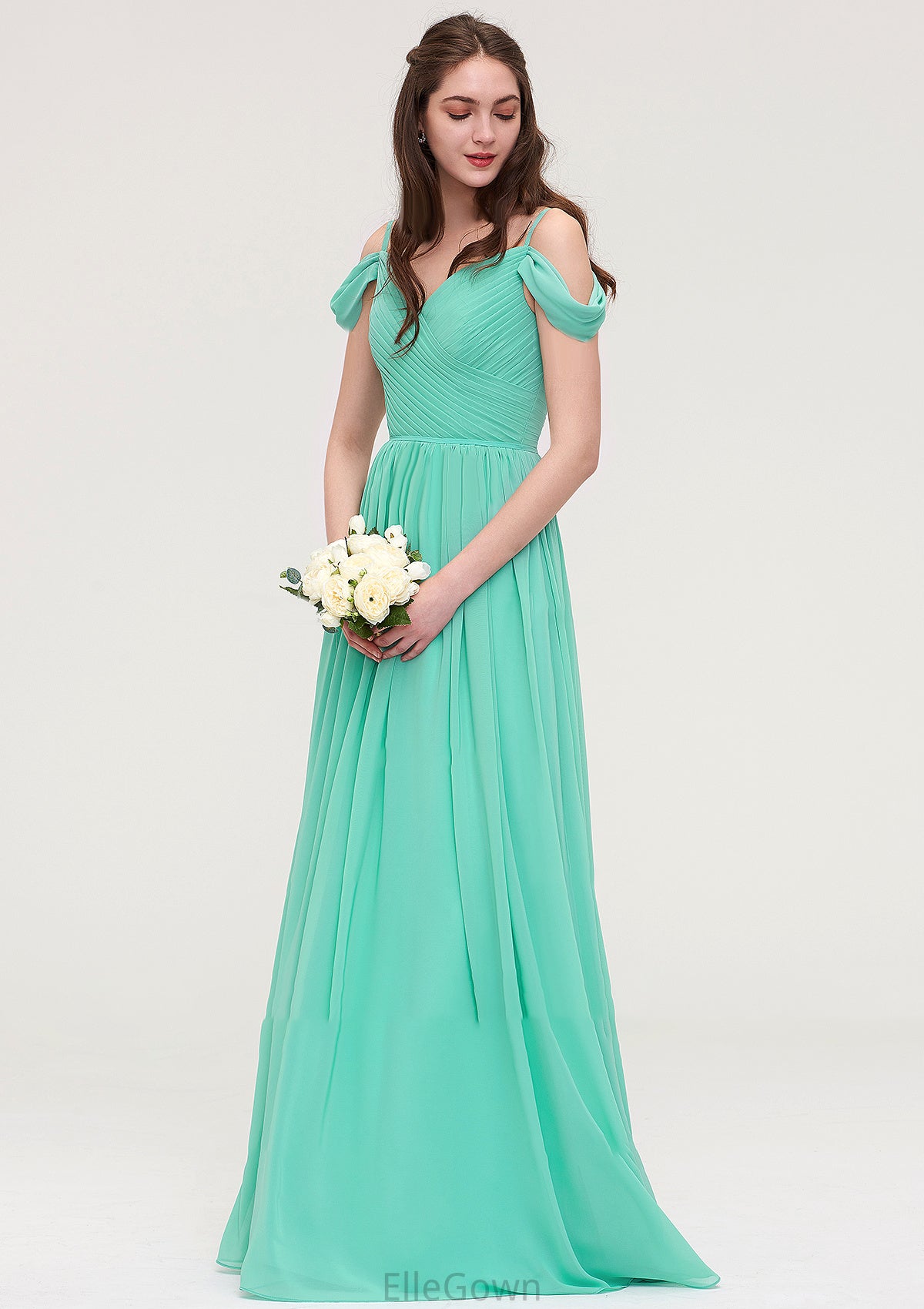 Sweetheart Sleeveless Long/Floor-Length Chiffon A-line/Princess Bridesmaid Dresses With Pleated Henrietta DEP0025422