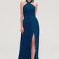 Scalloped Neck Sleeveless A-line/Princess Chiffon Long/Floor-Length Bridesmaid Dresseses With Split Pleated Mimi DEP0025424