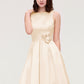 Sleeveless Bateau Knee-Length Satin A-line/Princess Bridesmaid Dresses With Pleated Flowers Sanaa DEP0025425