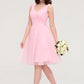 Sleeveless V Neck Knee-Length Tulle A-line/Princess Bridesmaid Dresses With Pleated Abigail DEP0025426