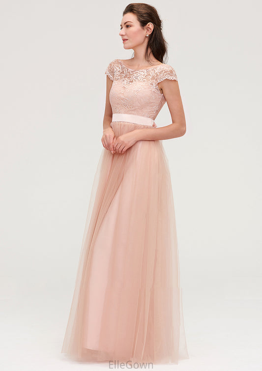 Bateau Sleeveless Tulle A-line/Princess Long/Floor-Length Bridesmaid Dresseses With Sashes Lace Mikaela DEP0025427