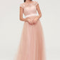 Bateau Sleeveless Tulle A-line/Princess Long/Floor-Length Bridesmaid Dresseses With Sashes Lace Mikaela DEP0025427