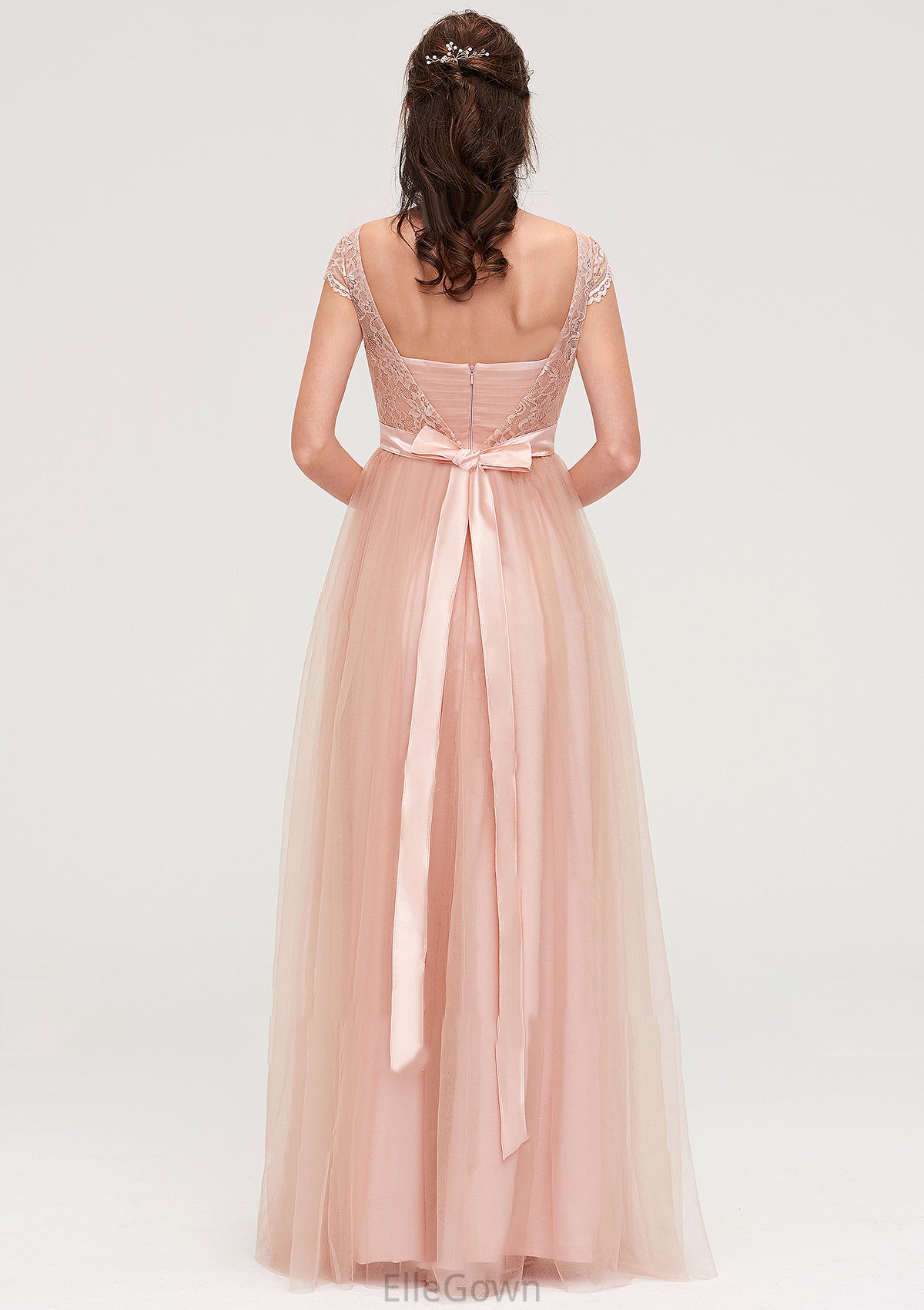 Bateau Sleeveless Tulle A-line/Princess Long/Floor-Length Bridesmaid Dresseses With Sashes Lace Mikaela DEP0025427