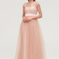 Bateau Sleeveless Tulle A-line/Princess Long/Floor-Length Bridesmaid Dresseses With Sashes Lace Mikaela DEP0025427