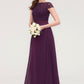 Short Sleeve Bateau Long/Floor-Length  Chiffon A-line/Princess Bridesmaid Dresses With Sashes Lace Ava DEP0025428