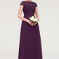 Short Sleeve Bateau Long/Floor-Length  Chiffon A-line/Princess Bridesmaid Dresses With Sashes Lace Ava DEP0025428