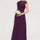 Short Sleeve Bateau Long/Floor-Length  Chiffon A-line/Princess Bridesmaid Dresses With Sashes Lace Ava DEP0025428