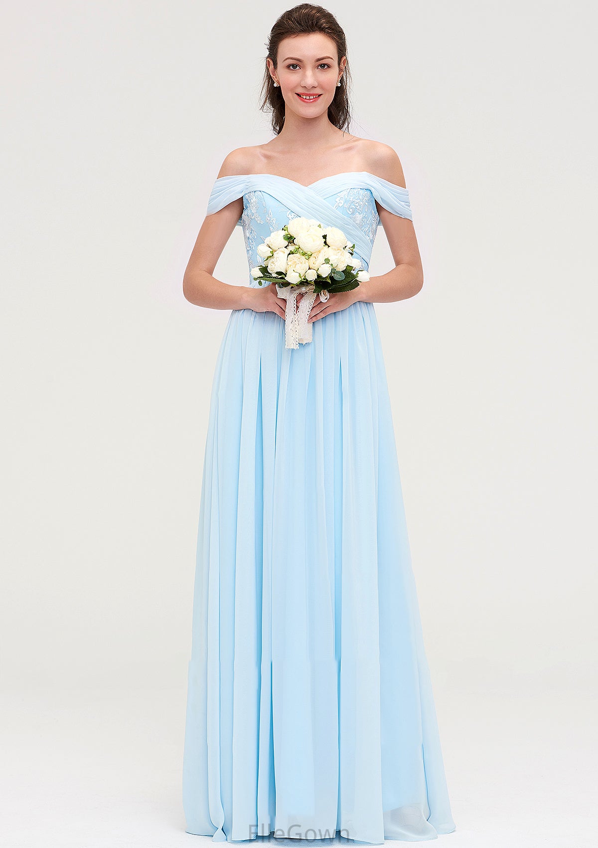 Off-the-Shoulder Sleeveless Chiffon A-line/Princess Long/Floor-Length Bridesmaid Dresseses With Pleated Appliqued Jaylah DEP0025431