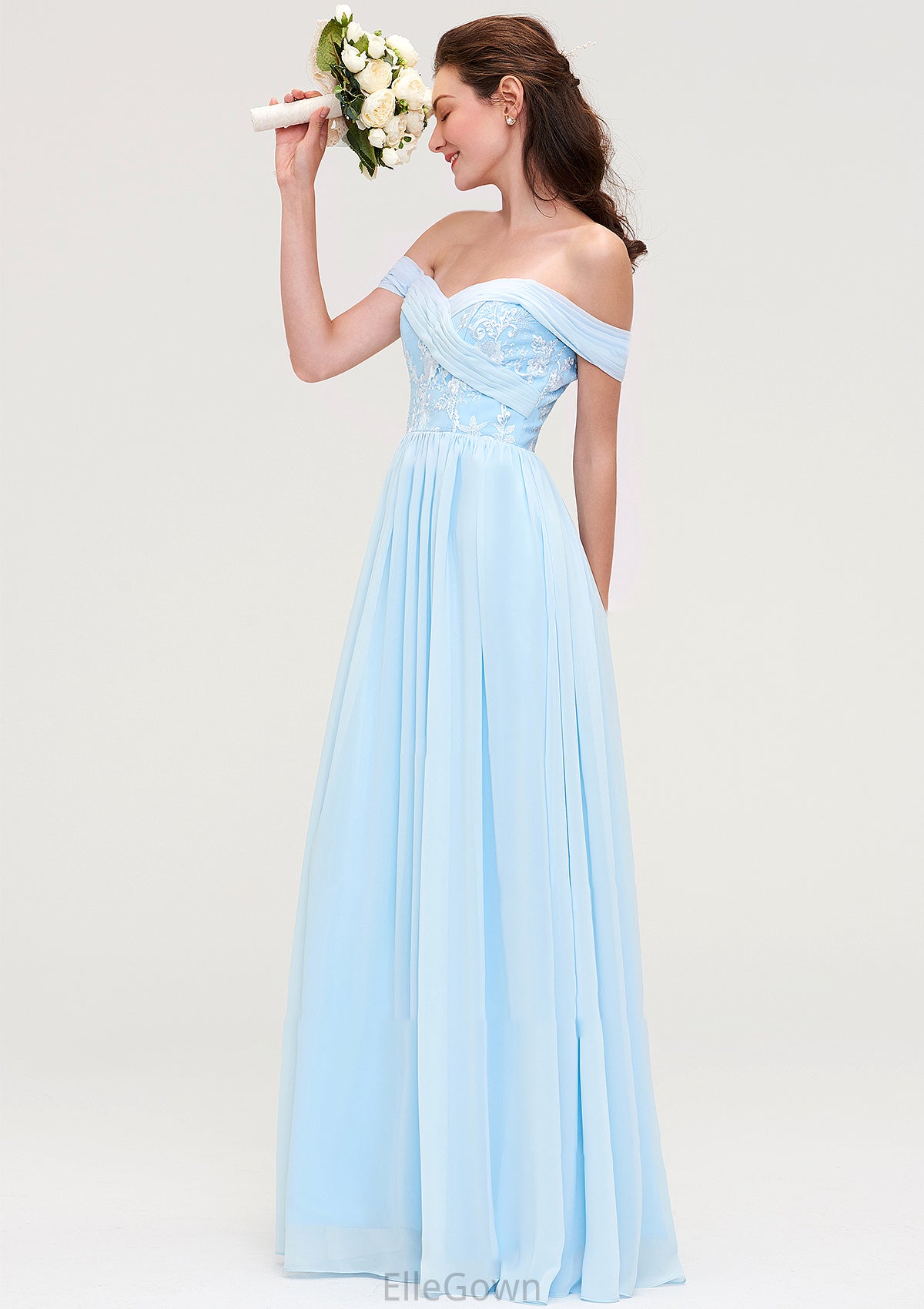 Off-the-Shoulder Sleeveless Chiffon A-line/Princess Long/Floor-Length Bridesmaid Dresseses With Pleated Appliqued Jaylah DEP0025431