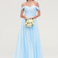 Off-the-Shoulder Sleeveless Chiffon A-line/Princess Long/Floor-Length Bridesmaid Dresseses With Pleated Appliqued Jaylah DEP0025431