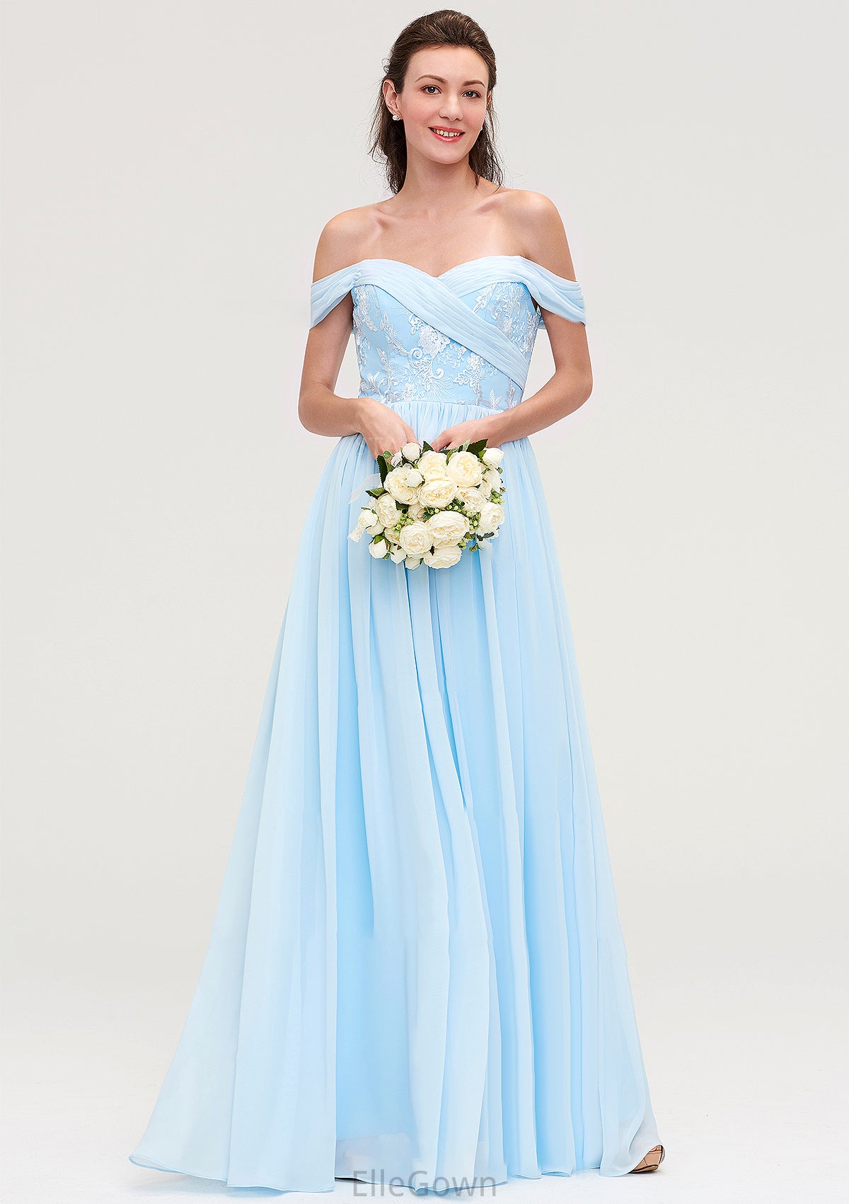 Off-the-Shoulder Sleeveless Chiffon A-line/Princess Long/Floor-Length Bridesmaid Dresseses With Pleated Appliqued Jaylah DEP0025431