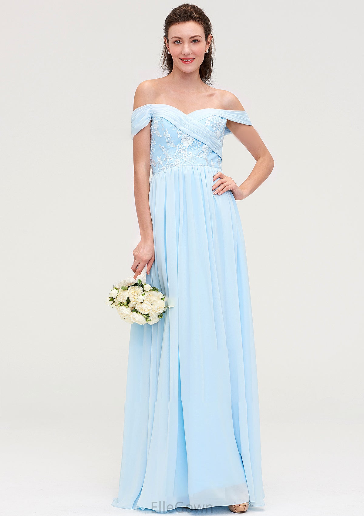 Off-the-Shoulder Sleeveless Chiffon A-line/Princess Long/Floor-Length Bridesmaid Dresseses With Pleated Appliqued Jaylah DEP0025431