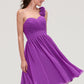 One-Shoulder Sleeveless Knee-Length Chiffon A-line/Princess Bridesmaid Dresseses With Pleated Flowers Maribel DEP0025441