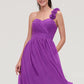 One-Shoulder Sleeveless Knee-Length Chiffon A-line/Princess Bridesmaid Dresseses With Pleated Flowers Maribel DEP0025441