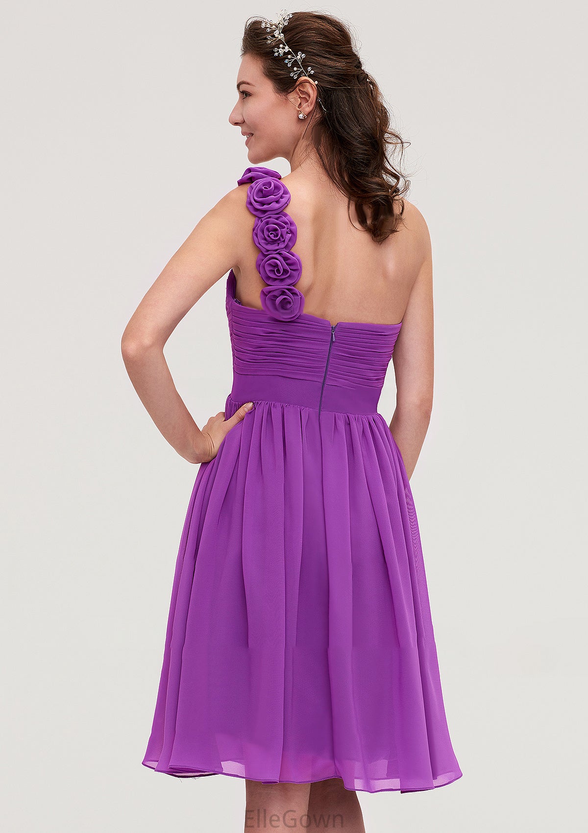 One-Shoulder Sleeveless Knee-Length Chiffon A-line/Princess Bridesmaid Dresseses With Pleated Flowers Maribel DEP0025441