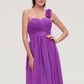 One-Shoulder Sleeveless Knee-Length Chiffon A-line/Princess Bridesmaid Dresseses With Pleated Flowers Maribel DEP0025441