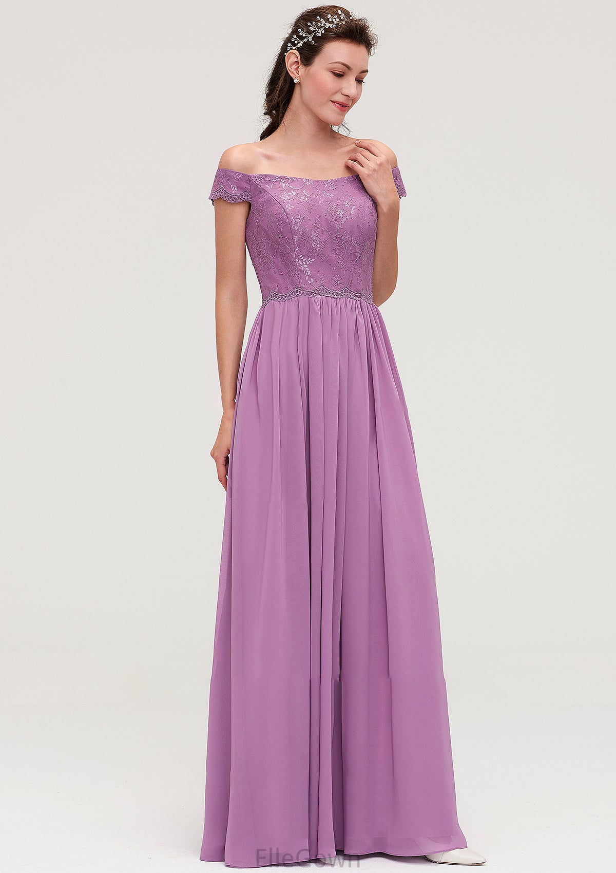 Sleeveless Off-the-Shoulder Long/Floor-Length Chiffon A-line/Princess Bridesmaid Dresseses With Appliqued Lara DEP0025442