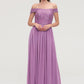 Sleeveless Off-the-Shoulder Long/Floor-Length Chiffon A-line/Princess Bridesmaid Dresseses With Appliqued Lara DEP0025442