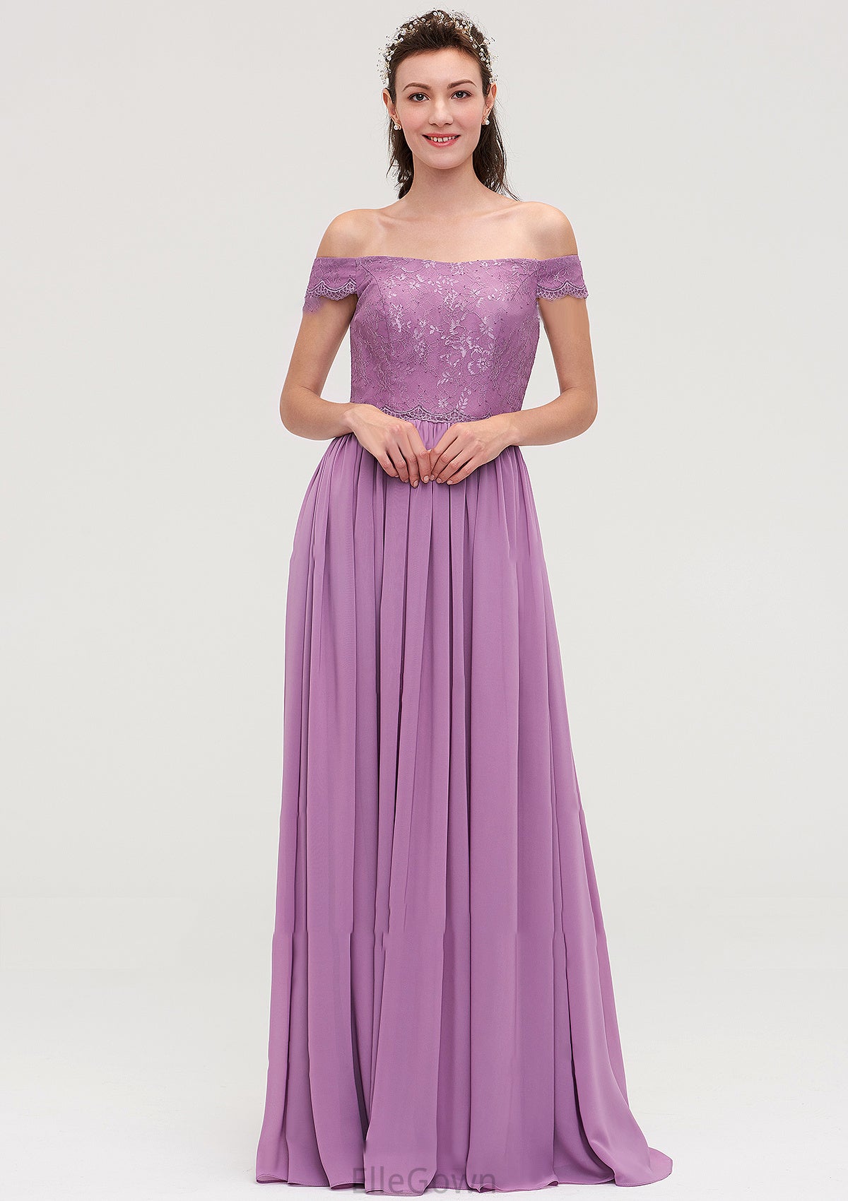 Sleeveless Off-the-Shoulder Long/Floor-Length Chiffon A-line/Princess Bridesmaid Dresseses With Appliqued Lara DEP0025442